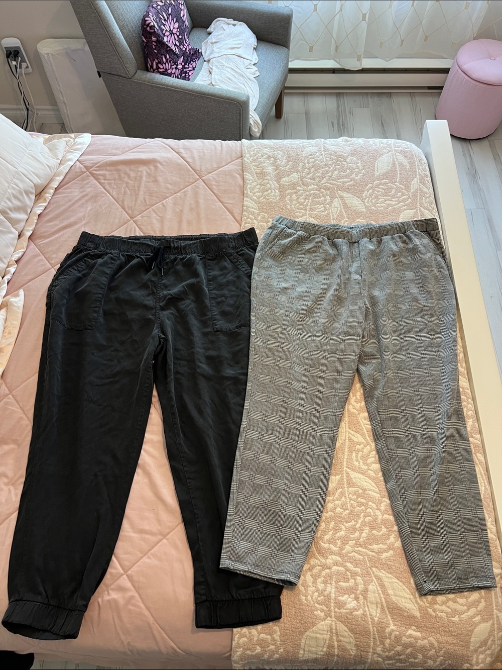 Dex Women's Black Pull-On Joggers & Gray Plaid Pull-On Trousers - 2 Pack